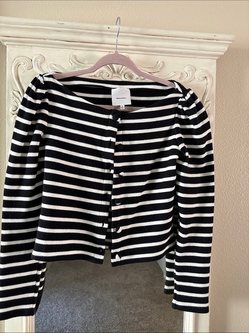 Reformation Black & White Striped Button-Up Cardigan